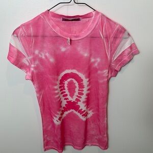 Maya Women’s Pink Tie Dye Sheer Top Short Sleeve T-Shirt Size L